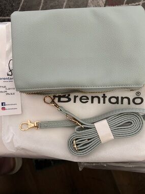 Brentano Opal Blue Leather Crossbody Bag with Detachable Strap